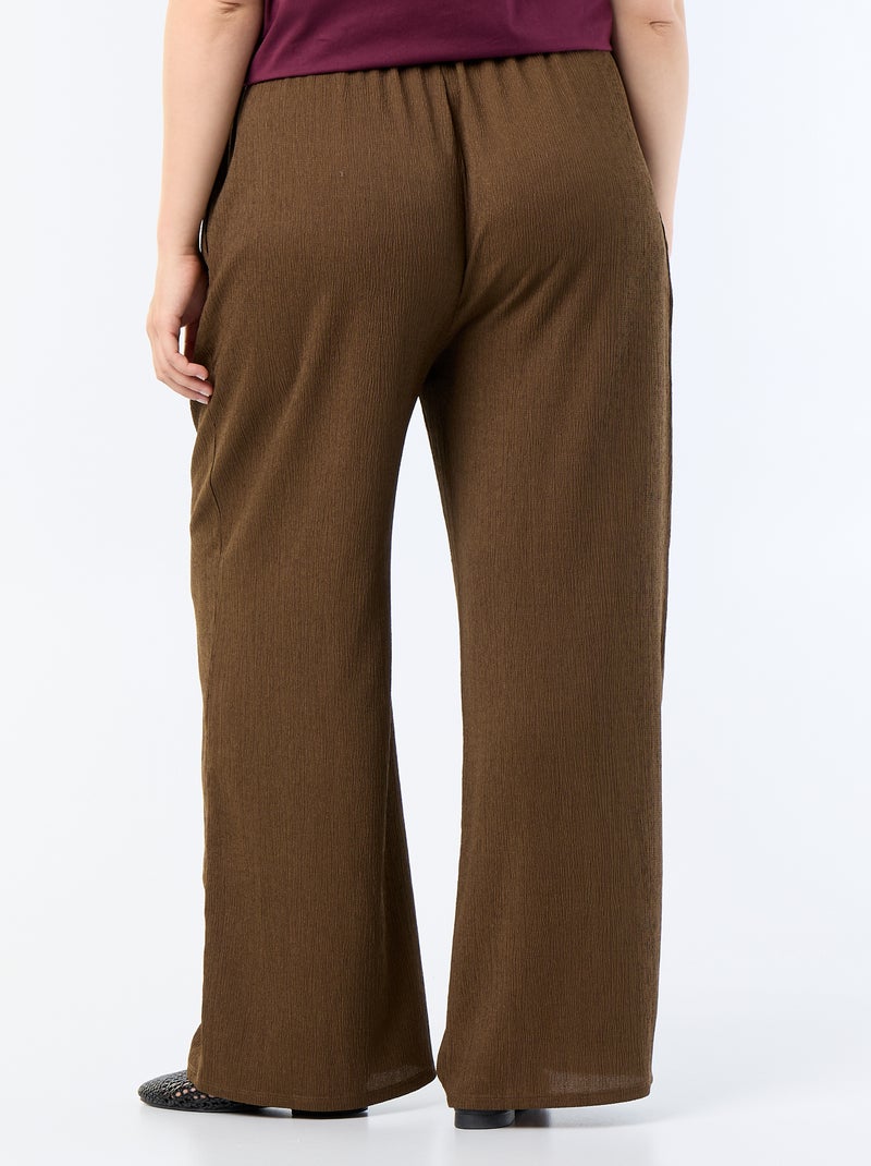 Pantalon large en maille crêpée Marron - Kiabi