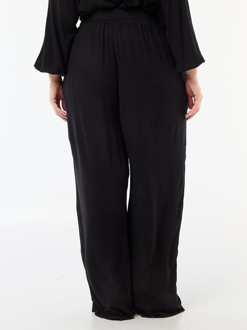 Pantalon large en maille crêpée Noir - Kiabi