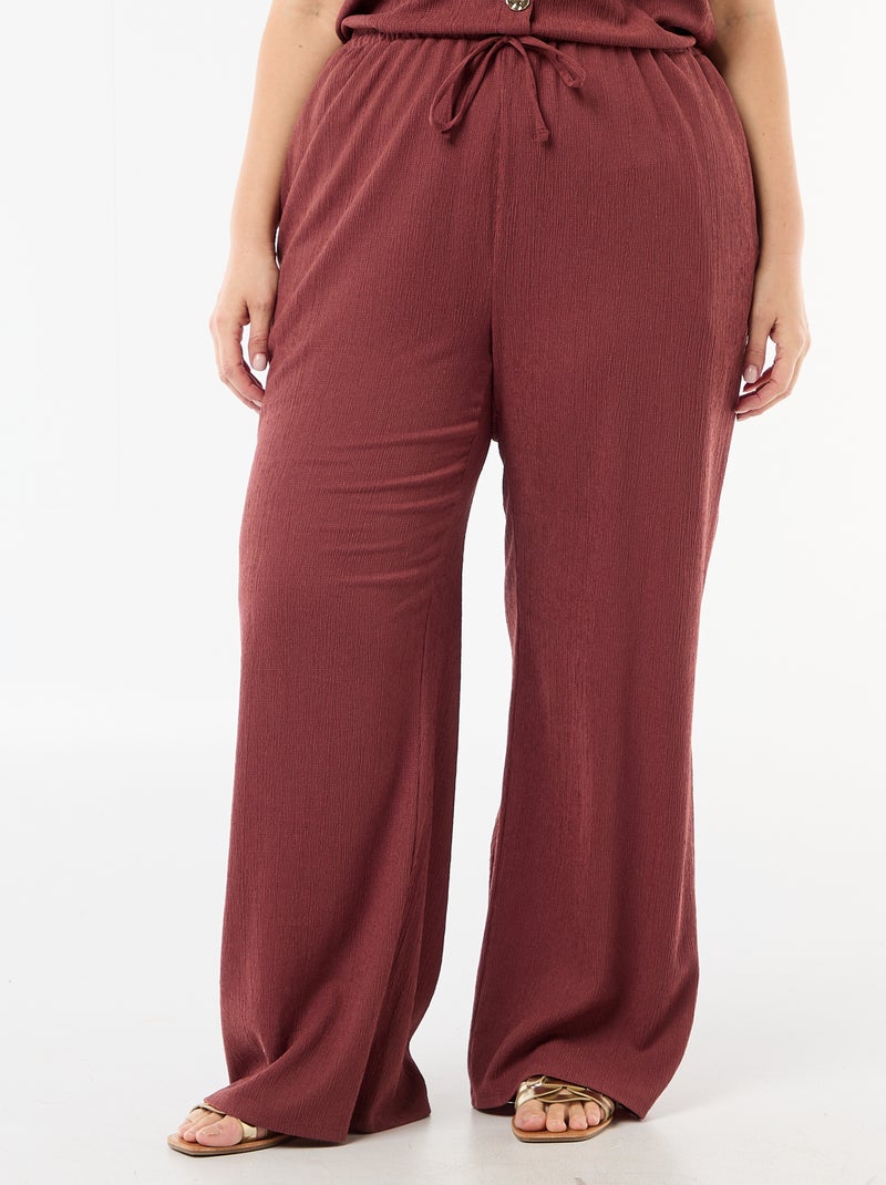 Pantalon large en maille crêpée Rouge - Kiabi