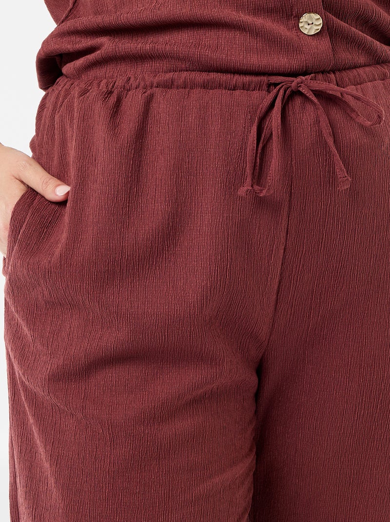 Pantalon large en maille crêpée Rouge - Kiabi