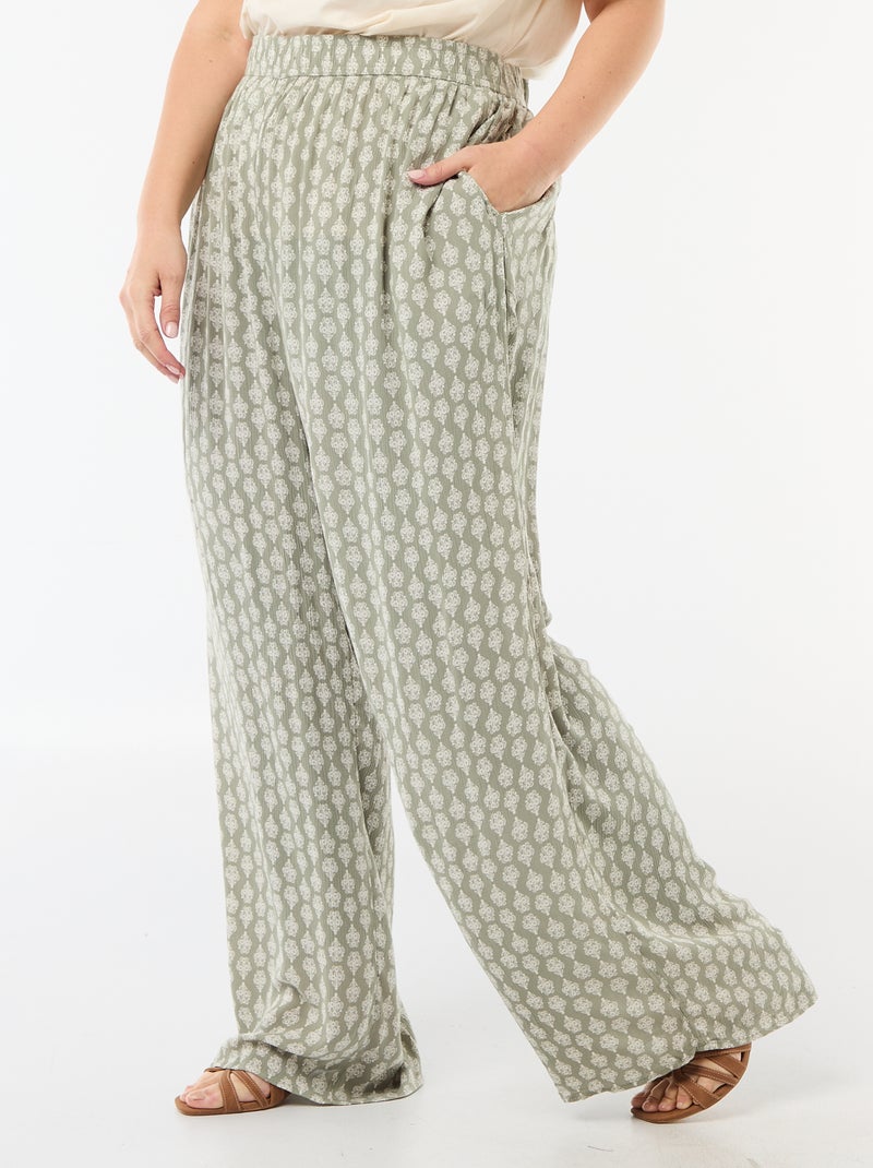 Pantalon large en maille crêpée Vert - Kiabi