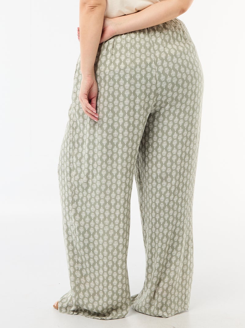 Pantalon large en maille crêpée Vert - Kiabi