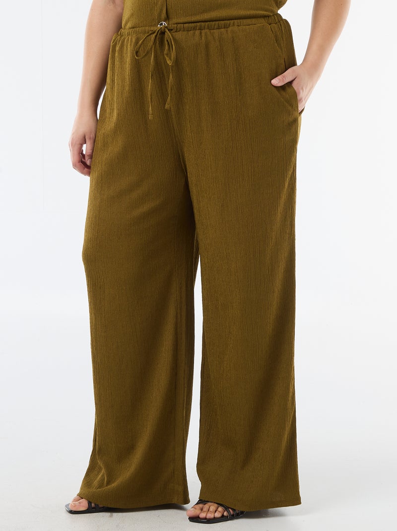 Pantalon large en maille crêpée Vert - Kiabi