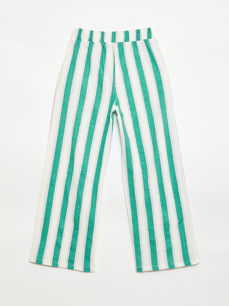 Pantalon large en maille crêpée Vert - Kiabi