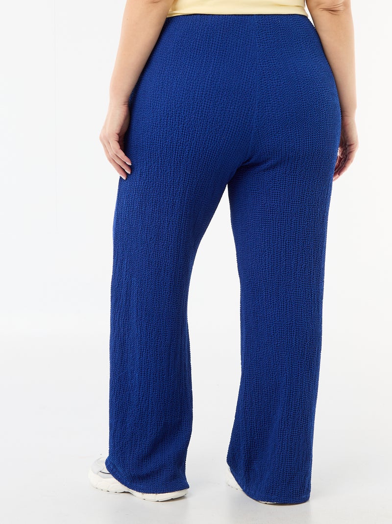 Pantalon large en maille gaufrée Bleu - Kiabi