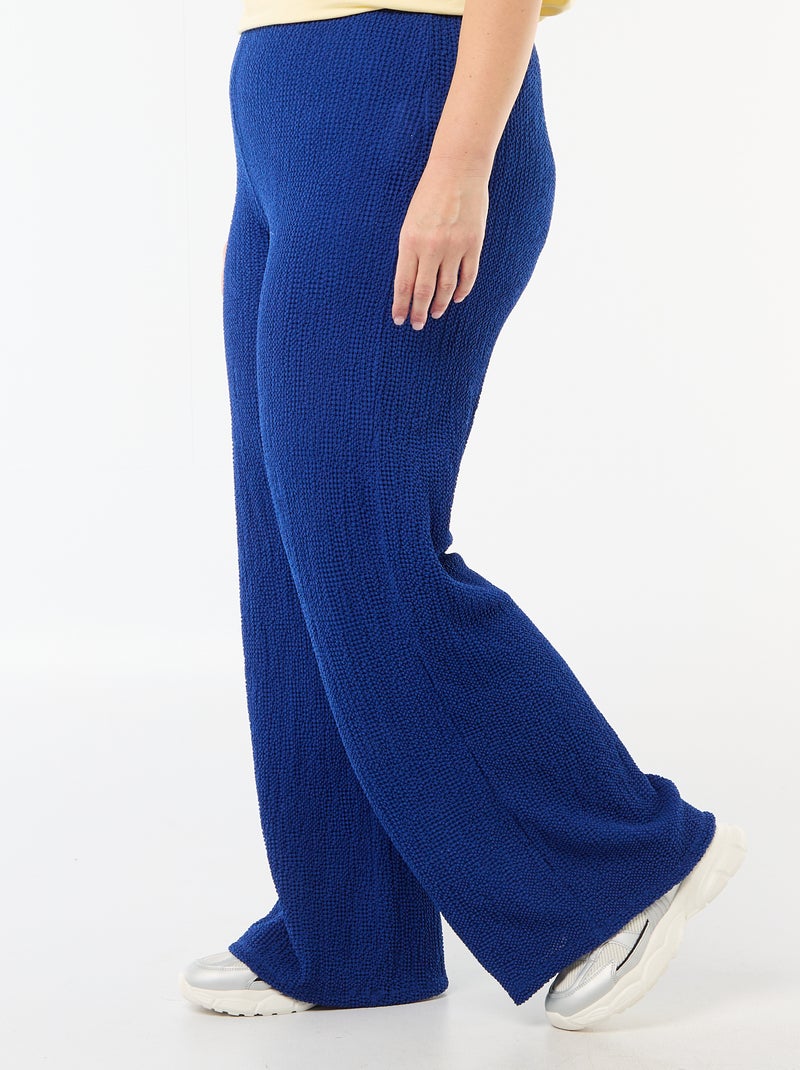 Pantalon large en maille gaufrée Bleu - Kiabi