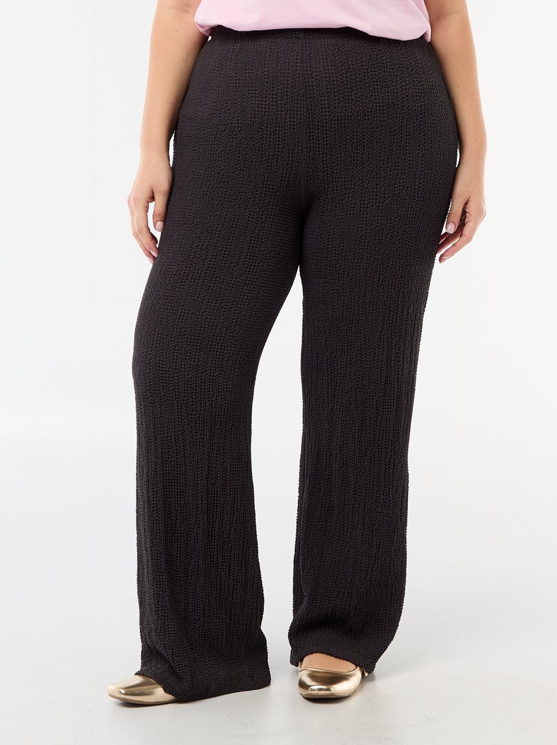 Pantalon large en maille gaufrée Gris - Kiabi
