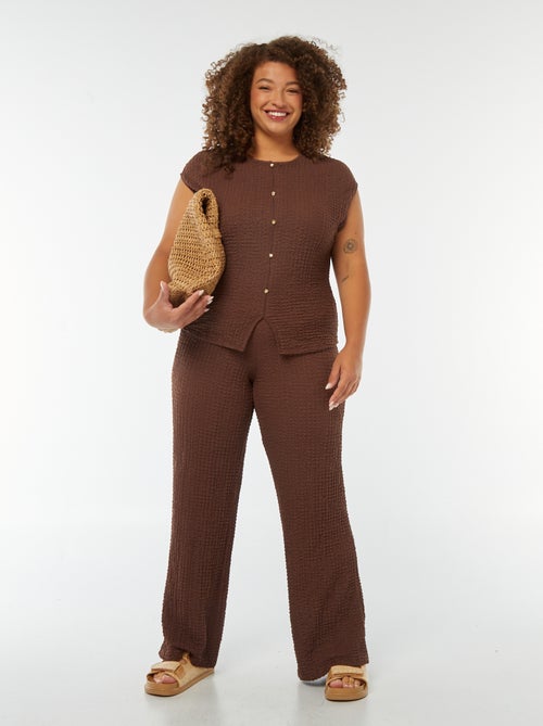 Pantalon large en maille gaufrée - Kiabi