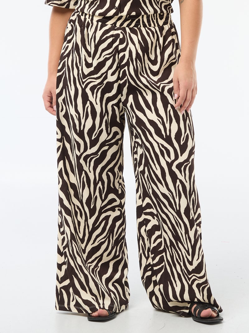 Pantalon large en maille gaufrée Marron - Kiabi