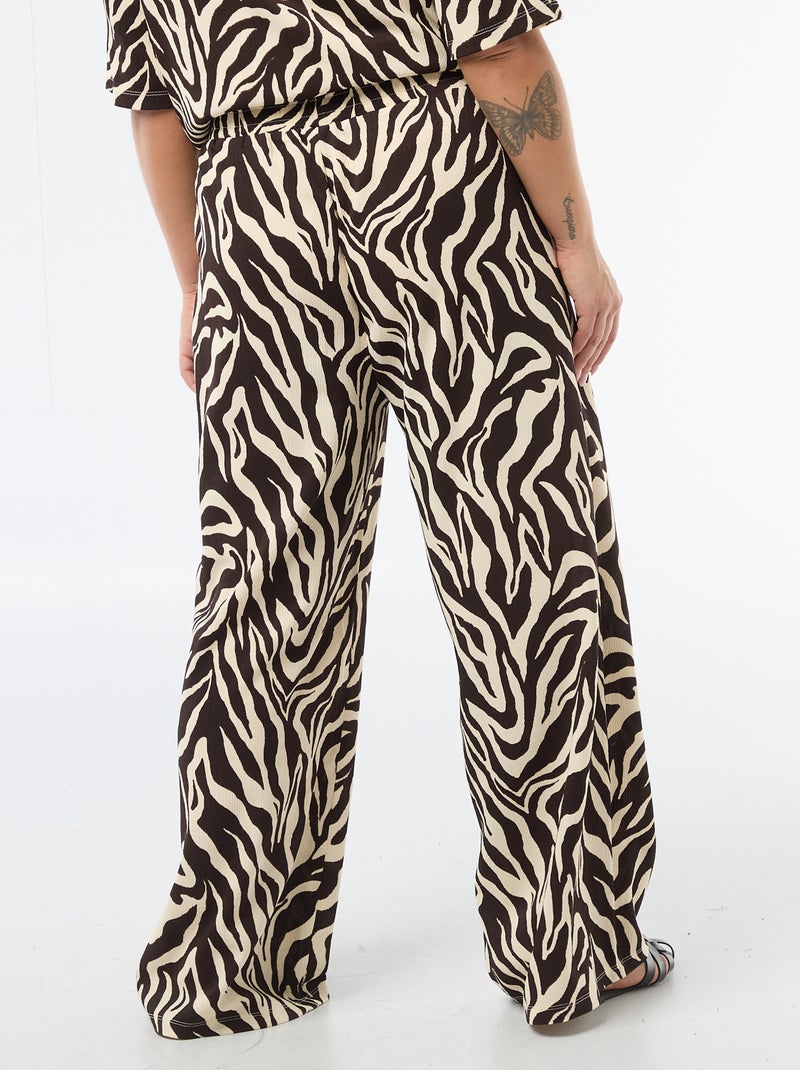 Pantalon large en maille gaufrée Marron - Kiabi