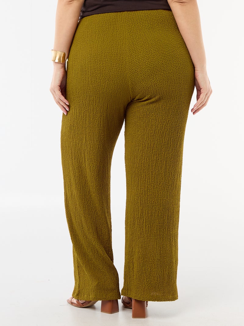 Pantalon large en maille gaufrée Marron - Kiabi