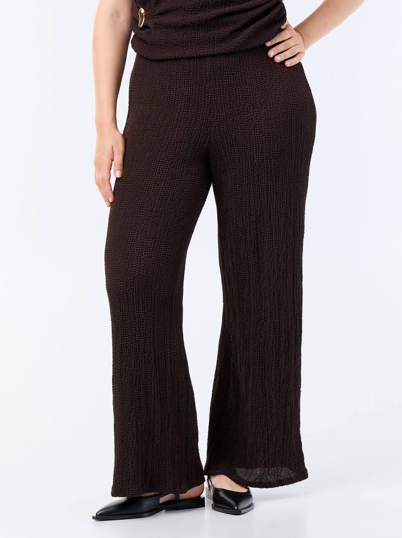 Pantalon large en maille gaufrée Marron - Kiabi