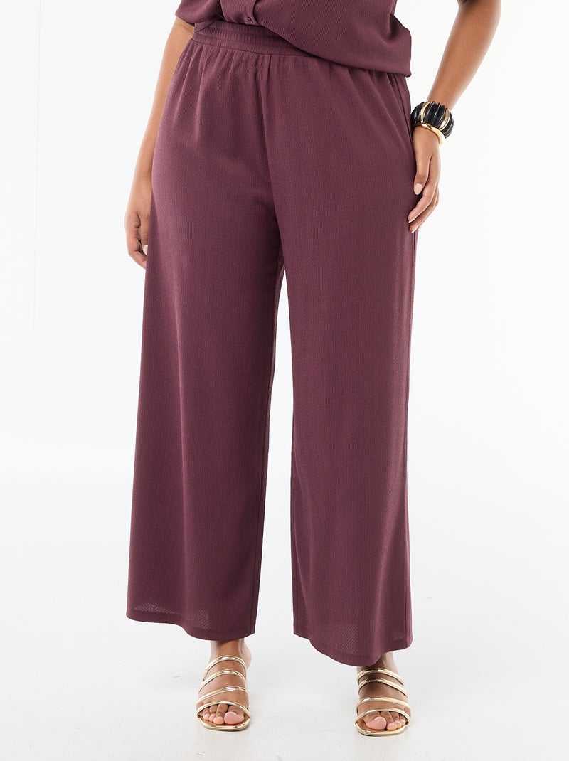 Pantalon large en maille gaufrée Rose - Kiabi