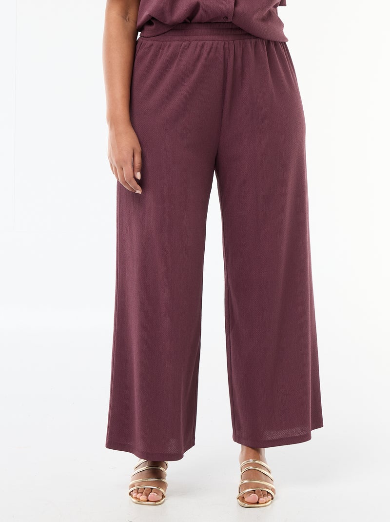 Pantalon large en maille gaufrée Rose - Kiabi