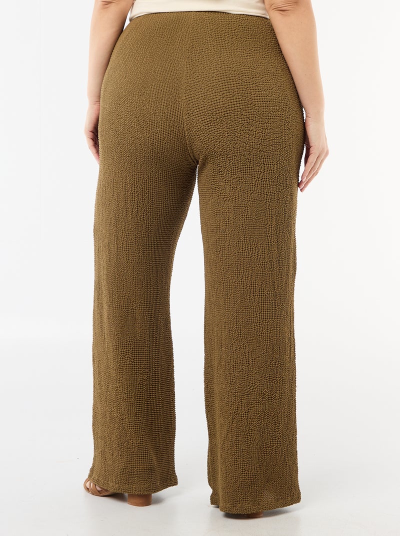 Pantalon large en maille gaufrée Vert - Kiabi