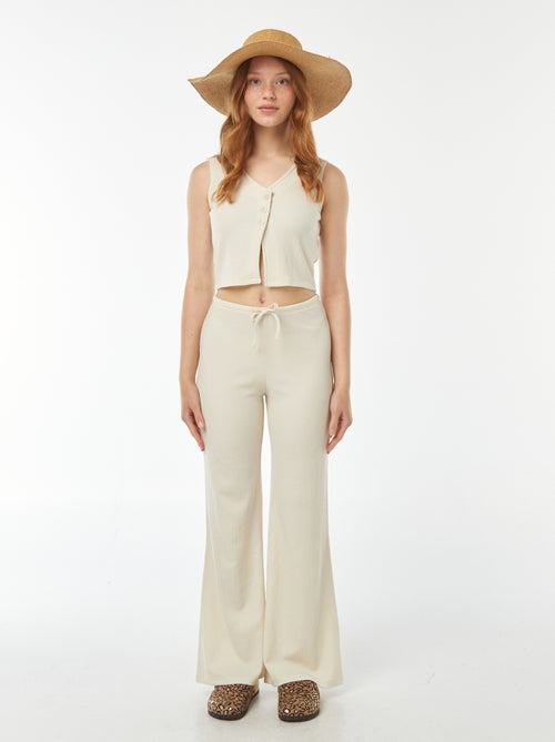 Pantalon large en maille légère gaufrée - Kiabi