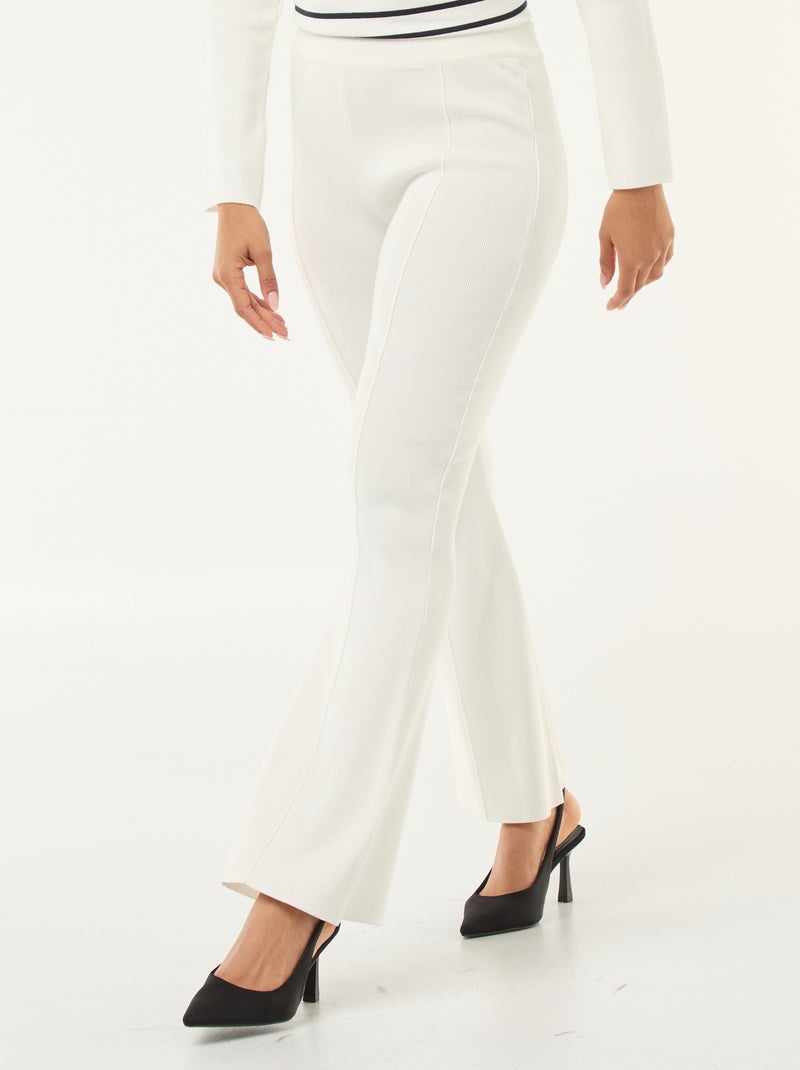 Pantalon large en maille ottoman uni Blanc - Kiabi