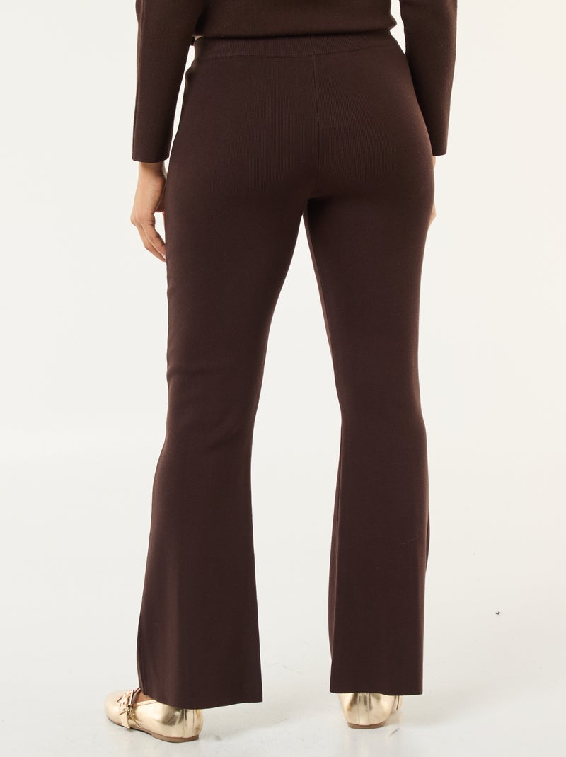 Pantalon large en maille ottoman uni Marron - Kiabi