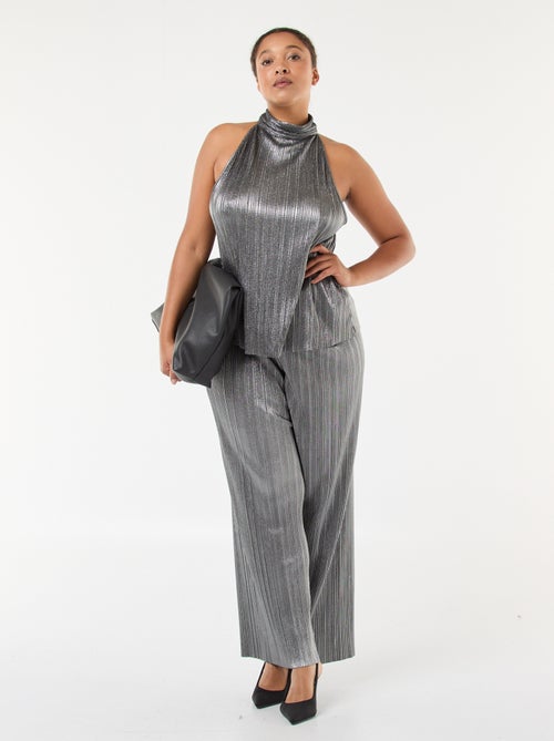 Pantalon large en maille plissée argentée - Kiabi