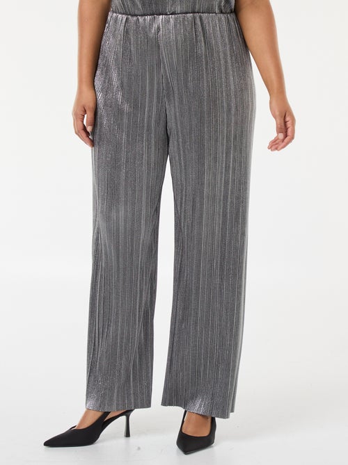 Pantalon large en maille plissée argentée - Kiabi