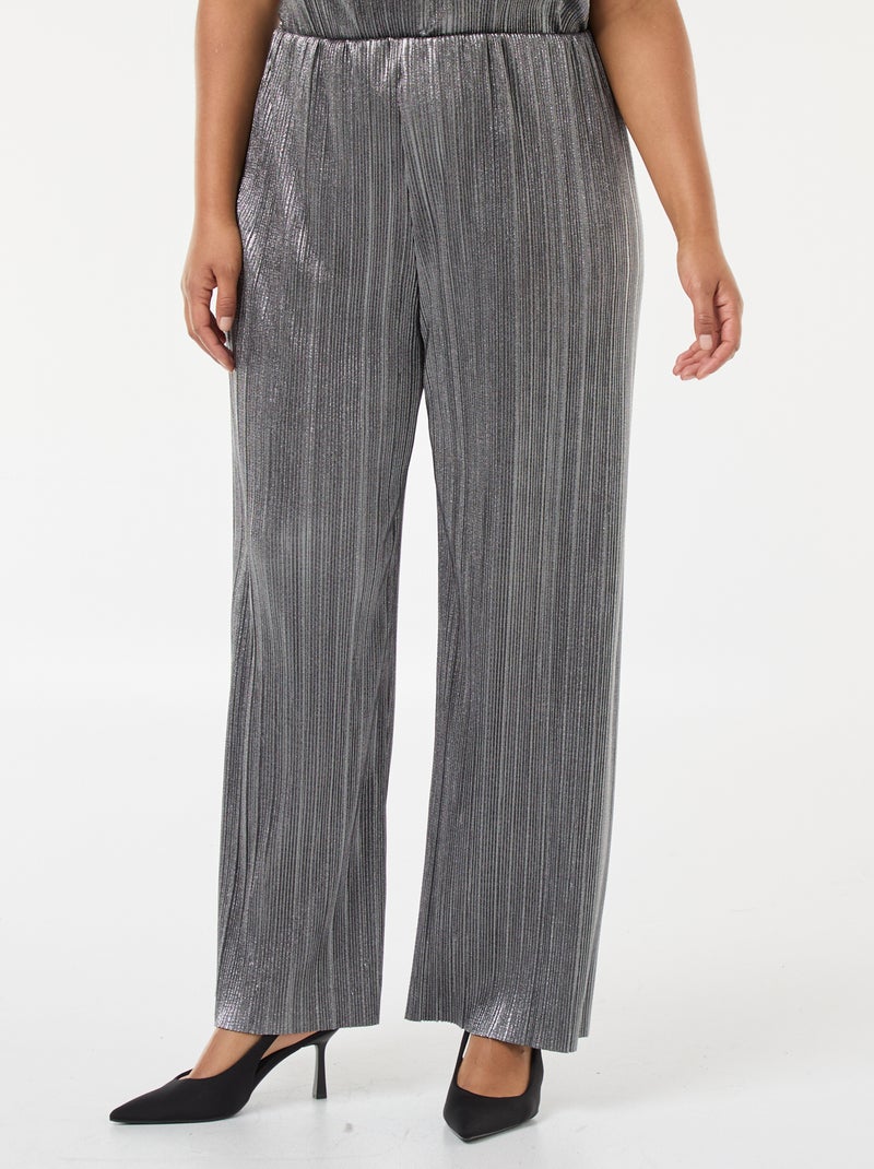 Pantalon large en maille plissée argentée Gris - Kiabi