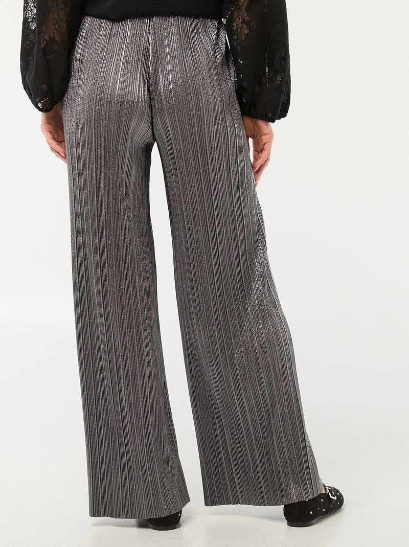 Pantalon large en maille plissée Gris - Kiabi