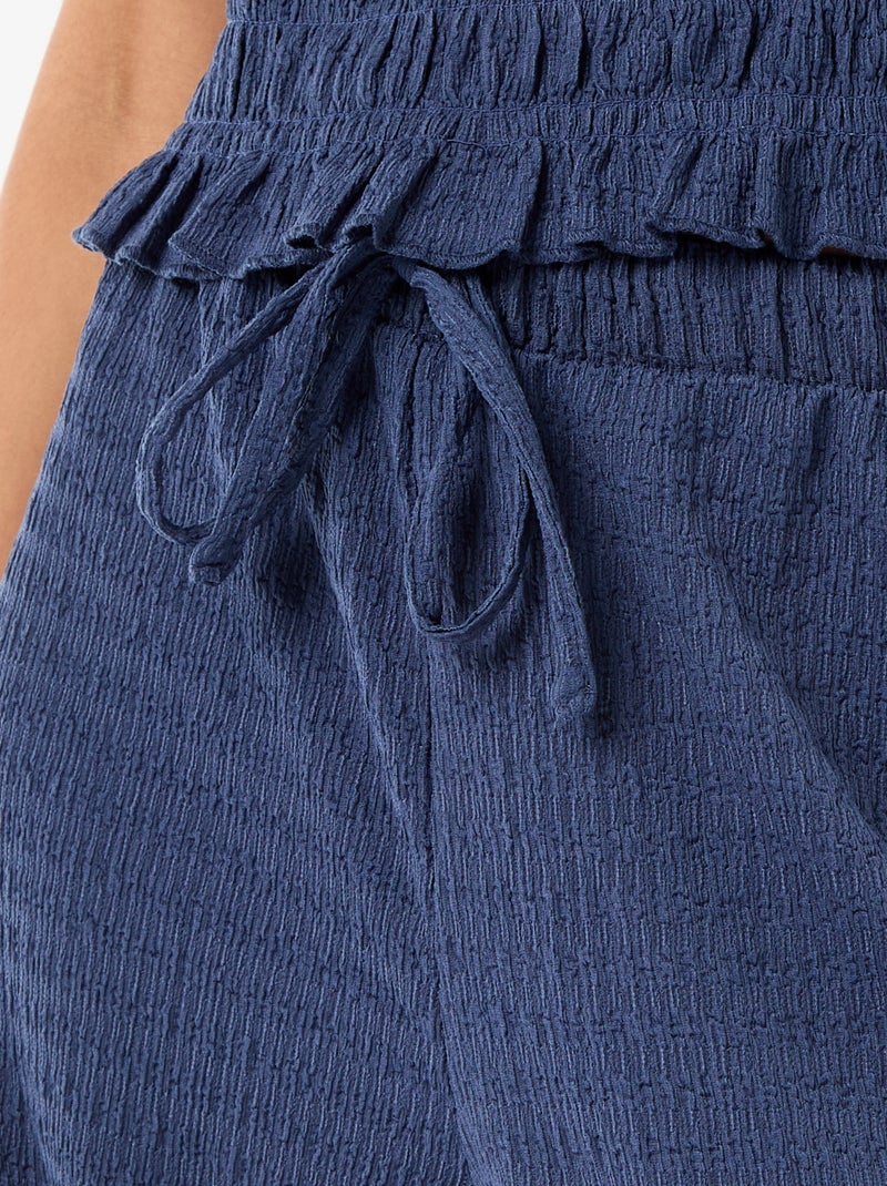 Pantalon large en maille smockée Bleu - Kiabi