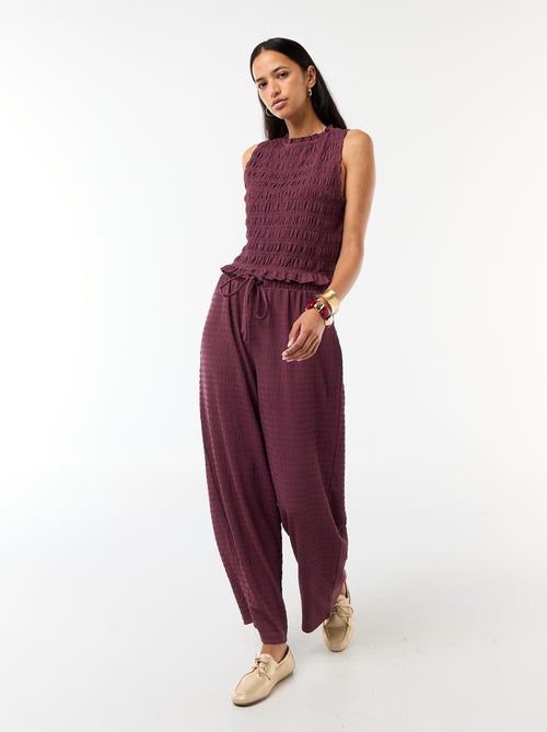 Pantalon large en maille smockée - Kiabi