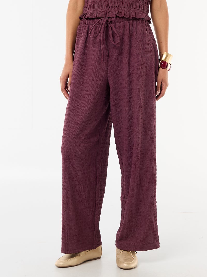 Pantalon large en maille smockée Violet - Kiabi