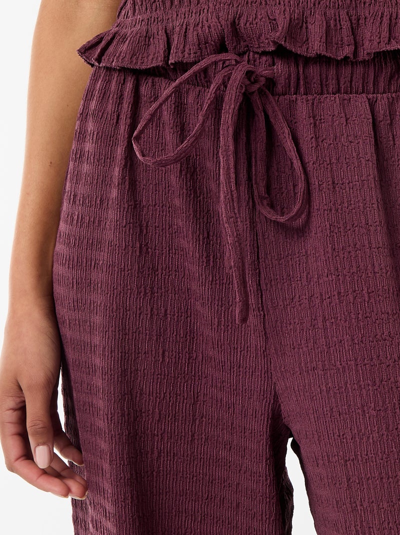 Pantalon large en maille smockée Violet - Kiabi