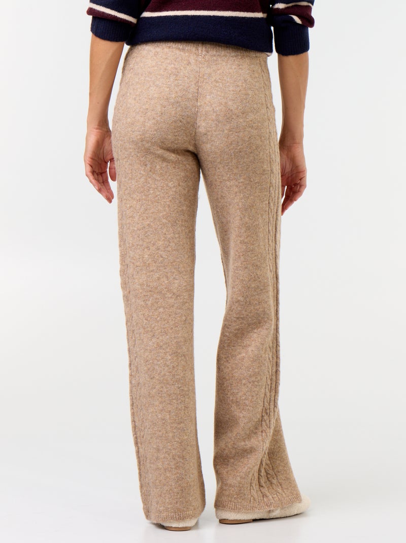 Pantalon large en maille tricot Beige - Kiabi