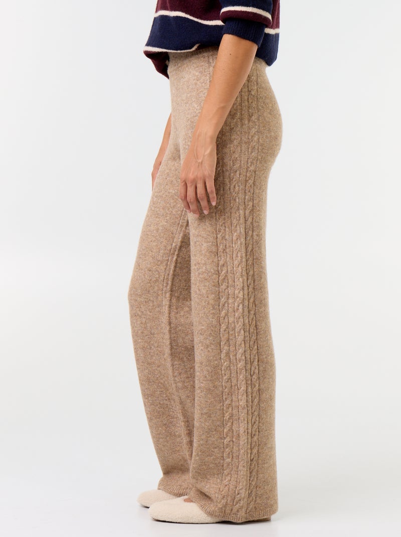 Pantalon large en maille tricot Beige - Kiabi