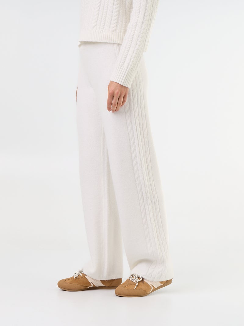 Pantalon large en maille tricot Blanc - Kiabi