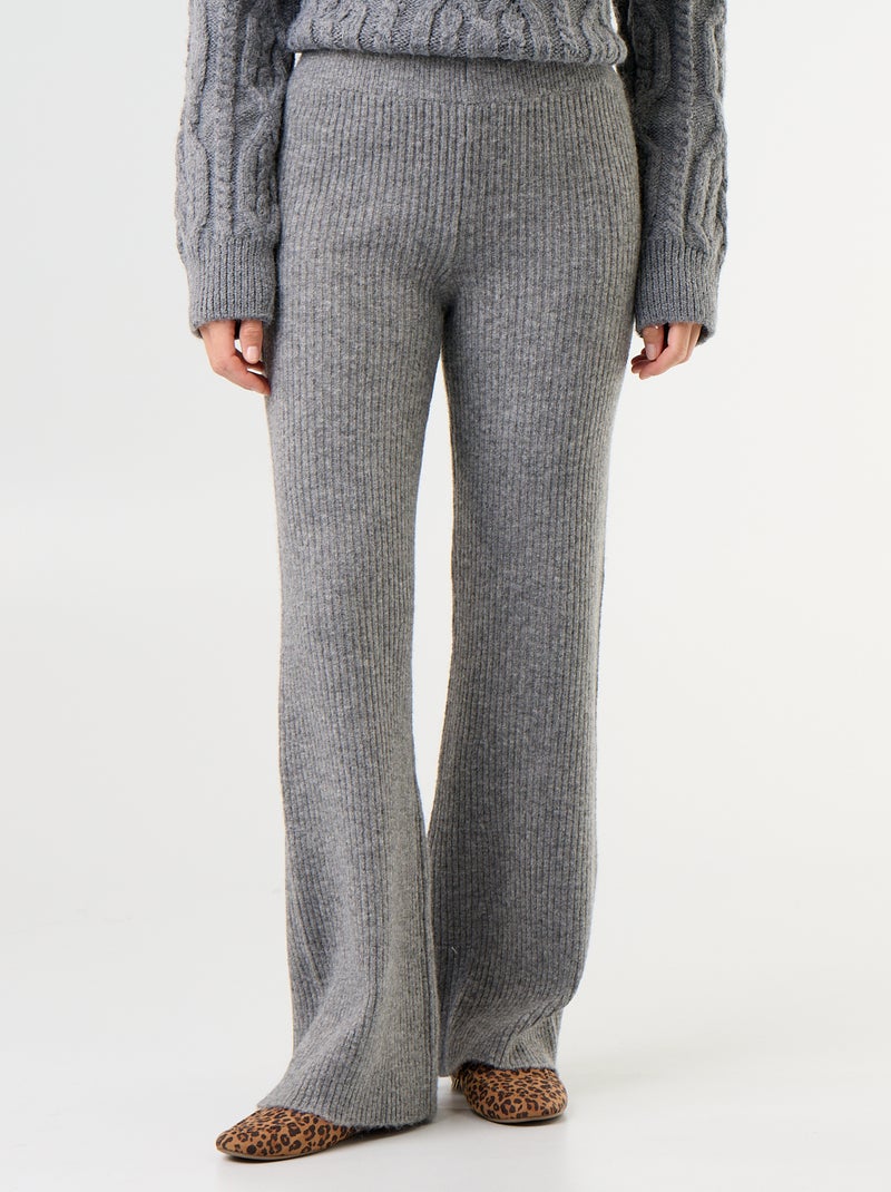 Pantalon large en maille tricot Gris - Kiabi