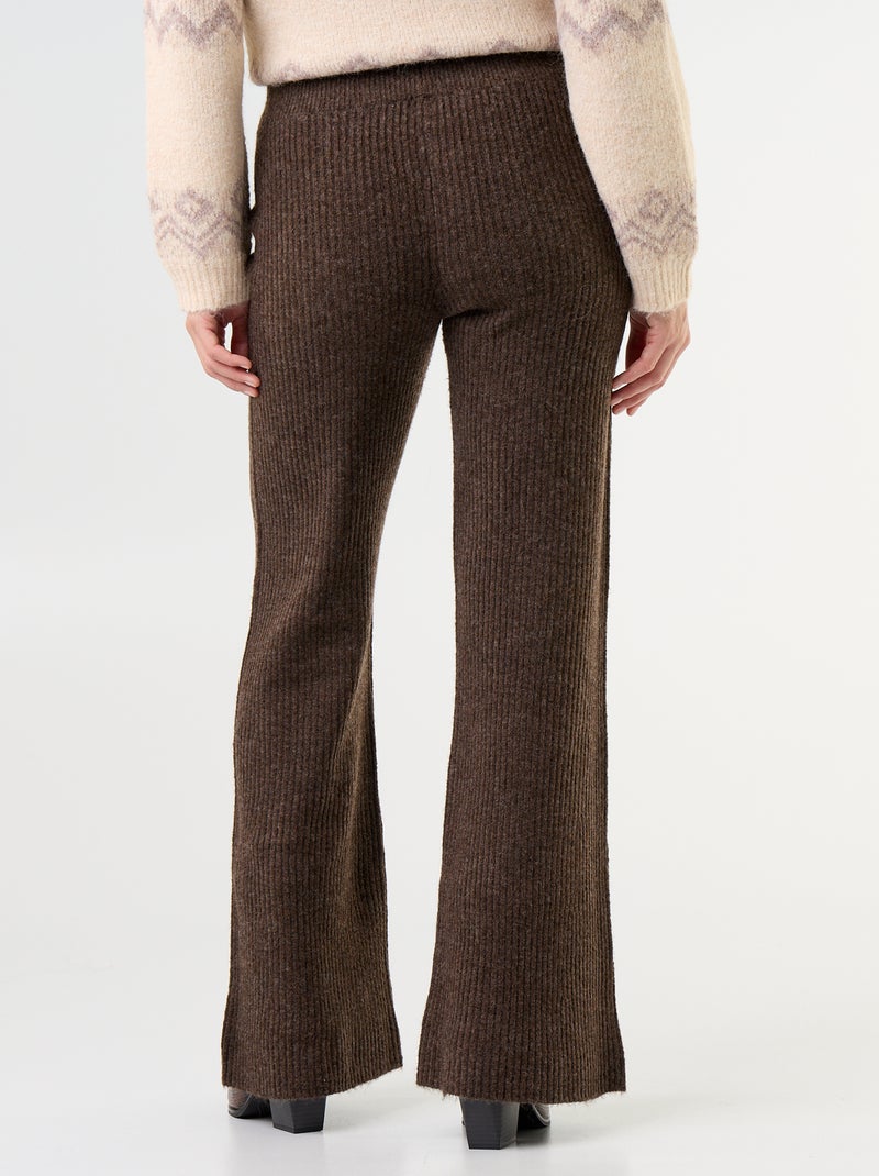 Pantalon large en maille tricot Marron - Kiabi