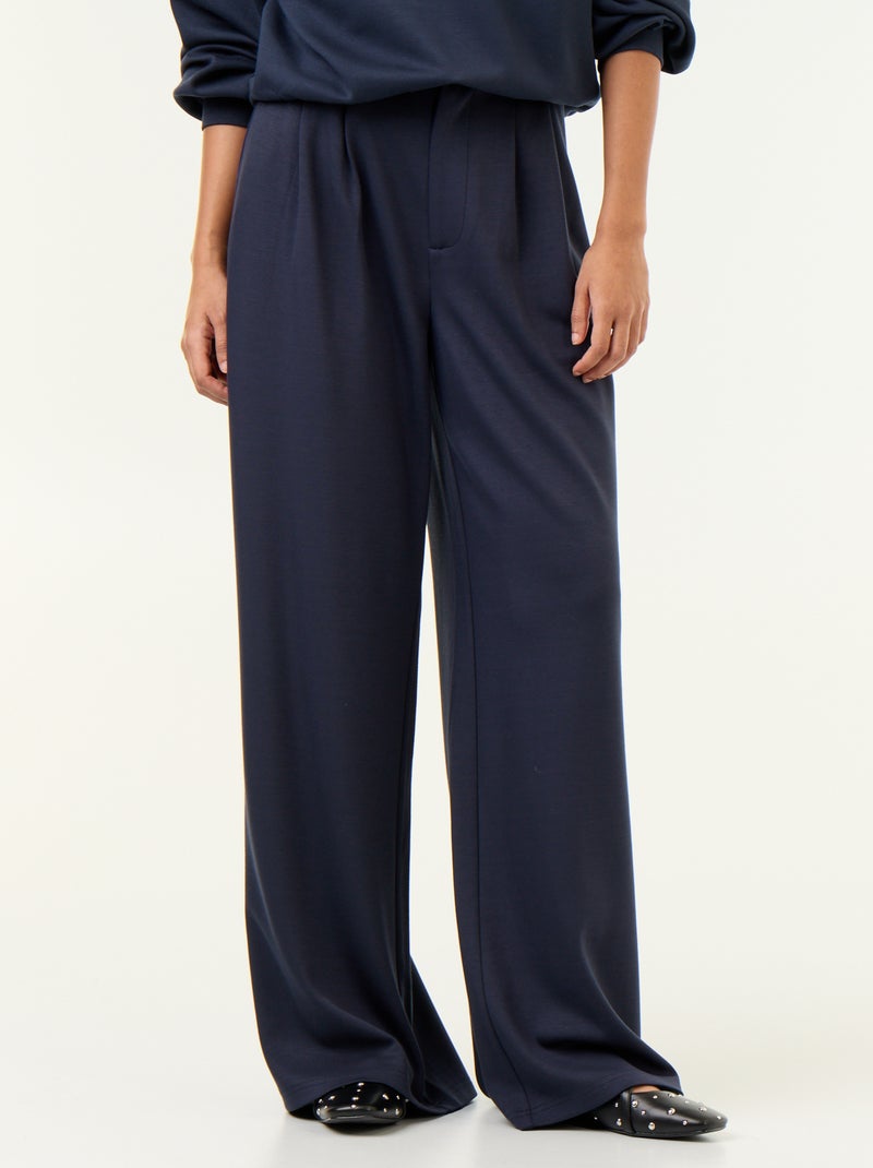 Pantalon large en matière douce Bleu - Kiabi