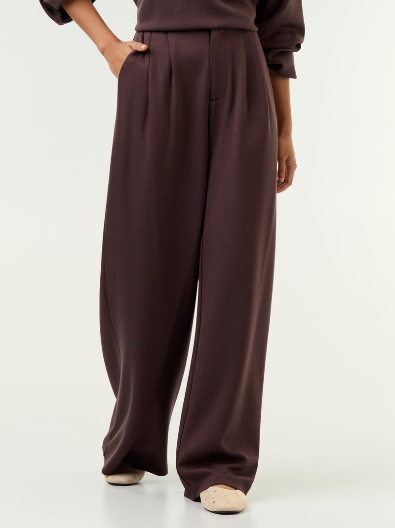 Pantalon large en matière douce Marron - Kiabi