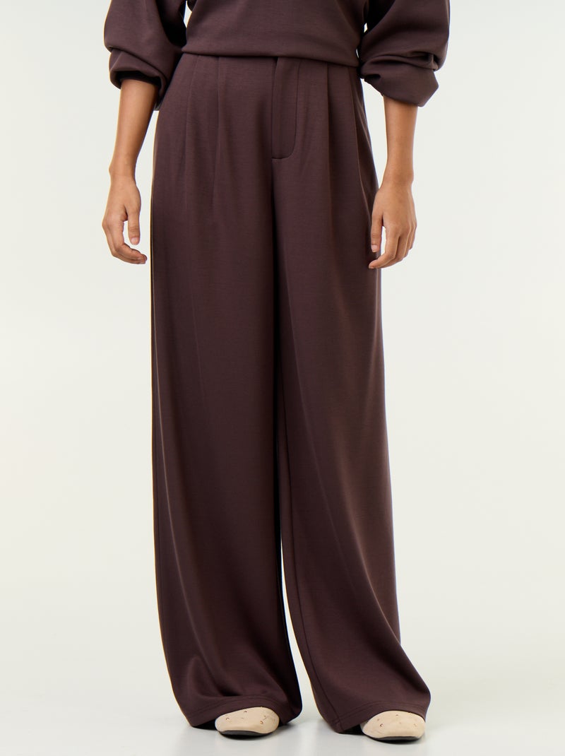 Pantalon large en matière douce Marron - Kiabi