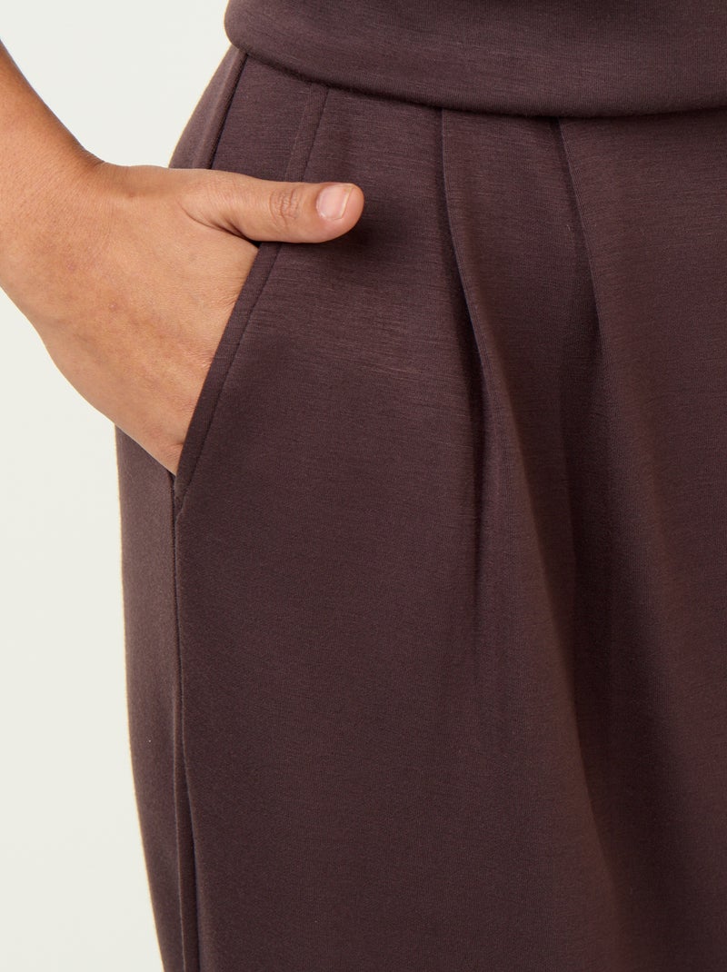 Pantalon large en matière douce Marron - Kiabi