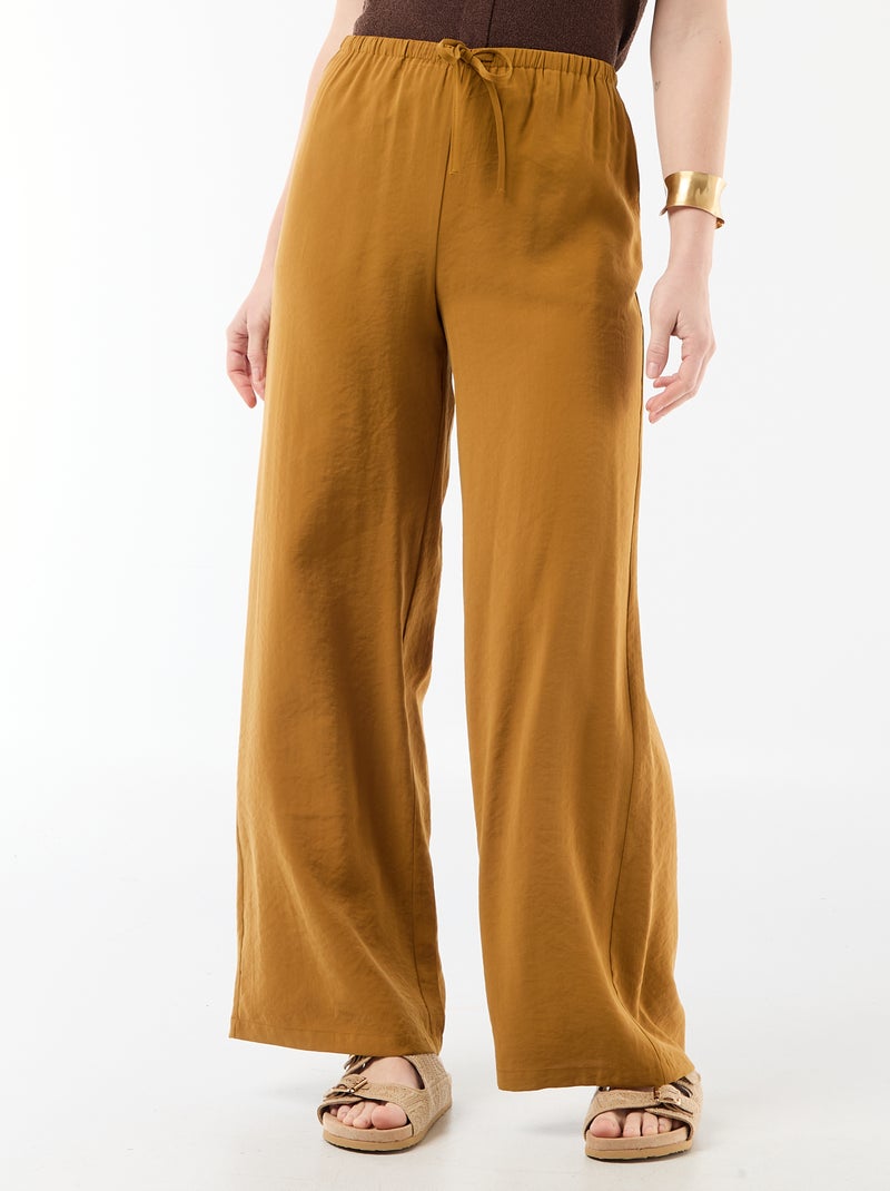 Pantalon large en matière fluide Marron - Kiabi