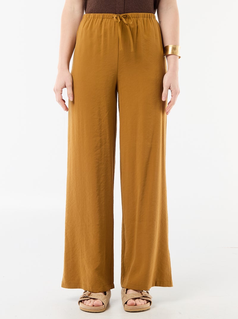 Pantalon large en matière fluide Marron - Kiabi