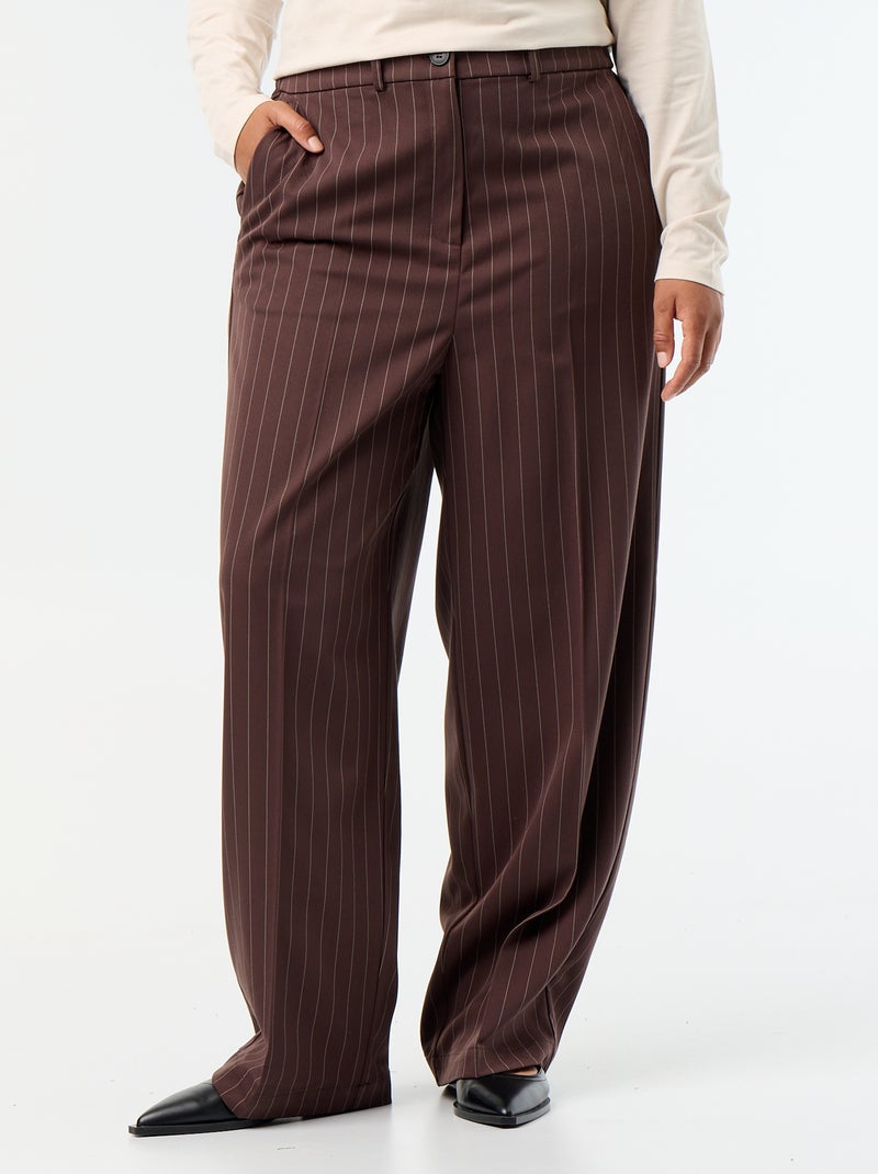 Pantalon large en matière fluide Marron - Kiabi