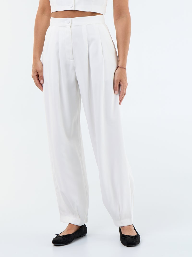 Pantalon large en twill femme Blanc - Kiabi