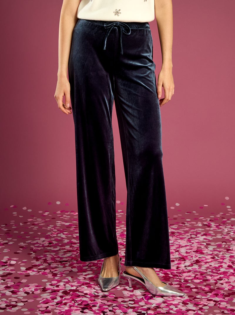 Pantalon large en velours Bleu - Kiabi