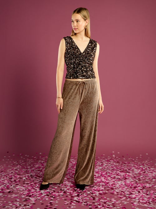 Pantalon large en velours uni - Kiabi