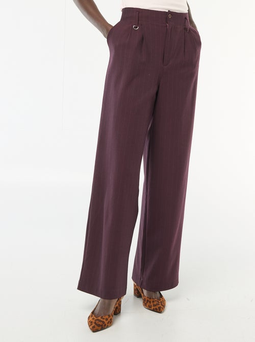 Pantalon large femme à pinces rayé - Kiabi