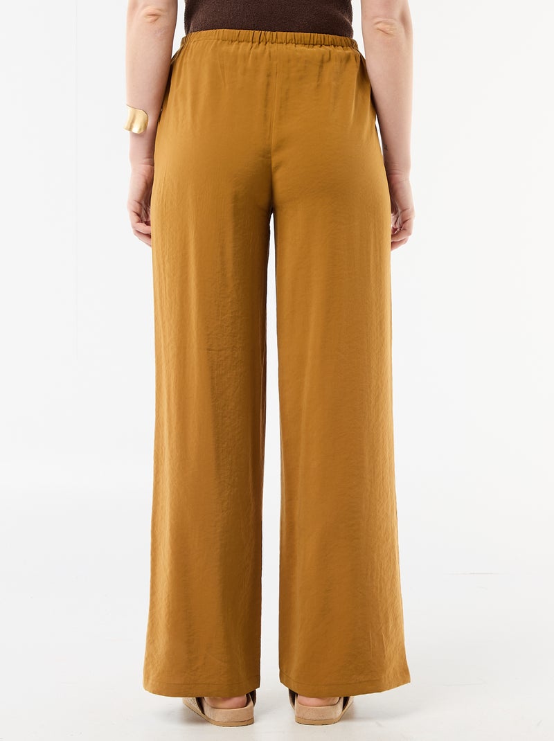 Pantalon large femme à taille élastiquée et lien à nouer Marron - Kiabi