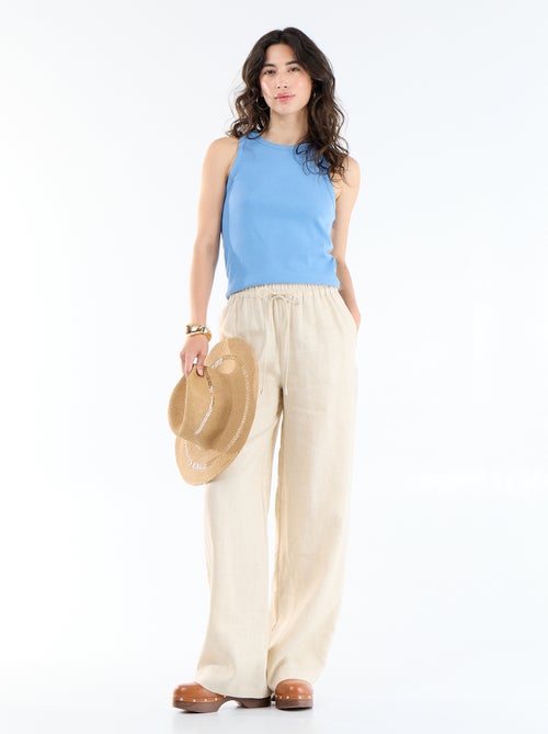 Pantalon large femme en 100% lin - Kiabi