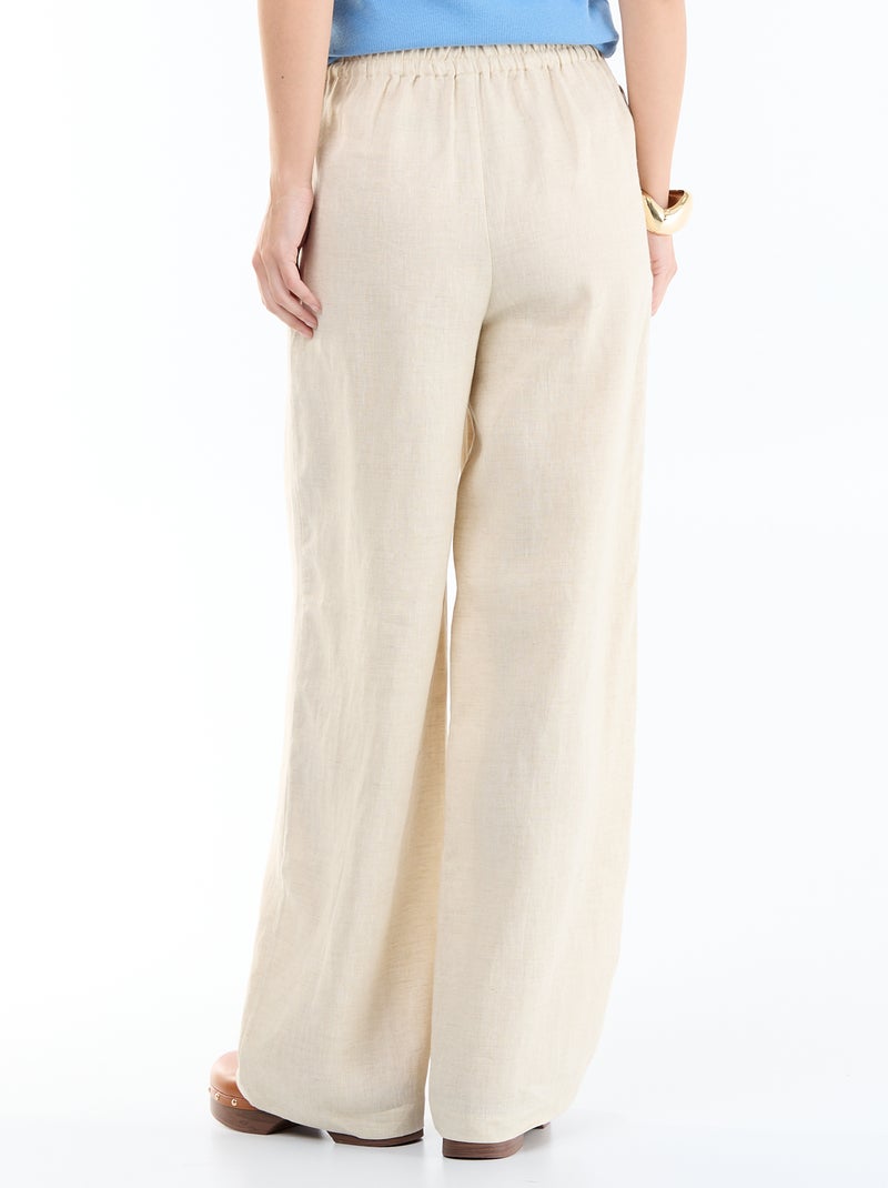 Pantalon large femme en 100% lin Beige - Kiabi