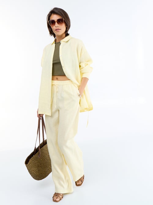 Pantalon large femme en 100% lin - Kiabi